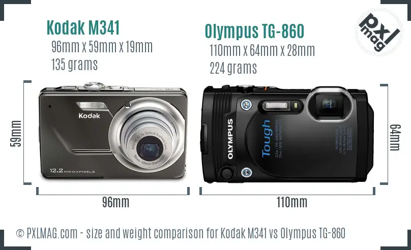 Kodak M341 vs Olympus TG-860 size comparison