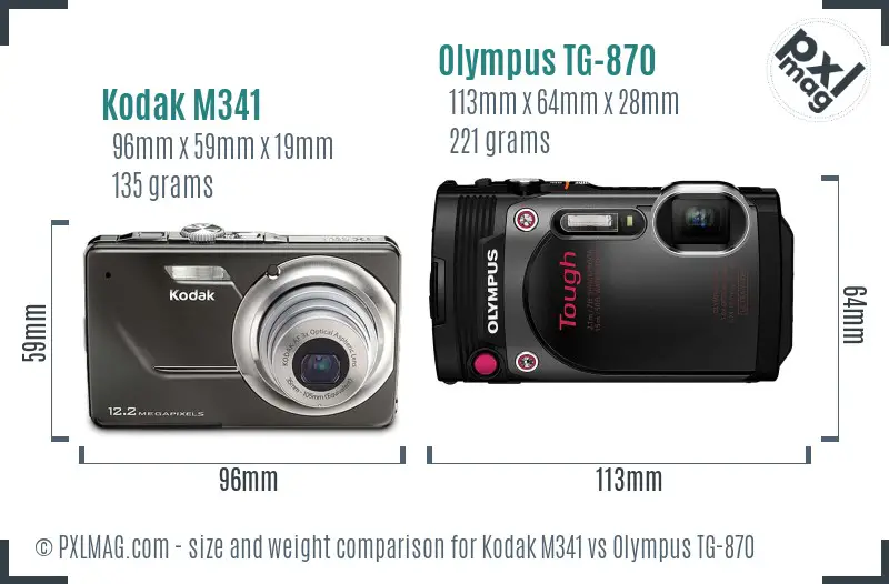 Kodak M341 vs Olympus TG-870 size comparison