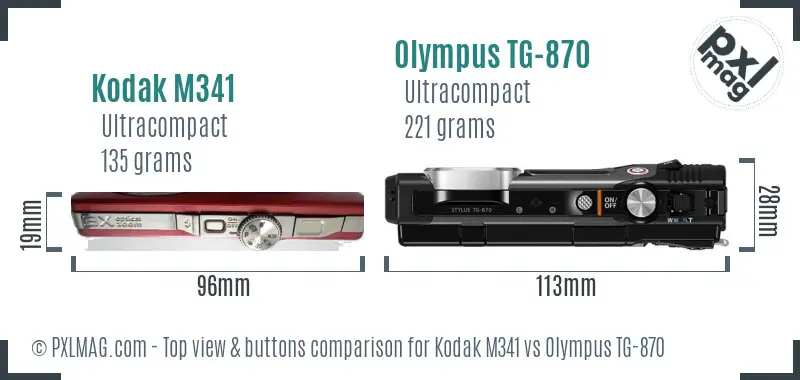 Kodak M341 vs Olympus TG-870 top view buttons comparison
