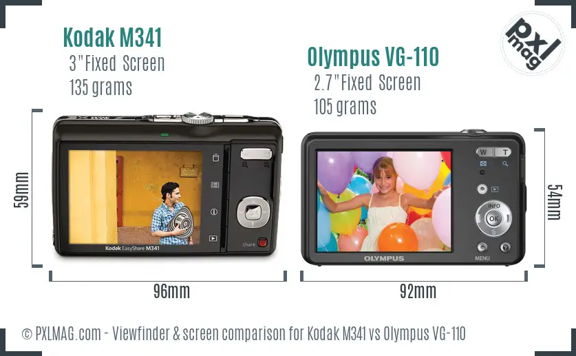 Kodak M341 vs Olympus VG-110 Screen and Viewfinder comparison