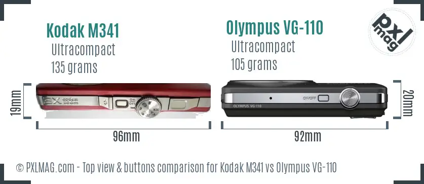 Kodak M341 vs Olympus VG-110 top view buttons comparison