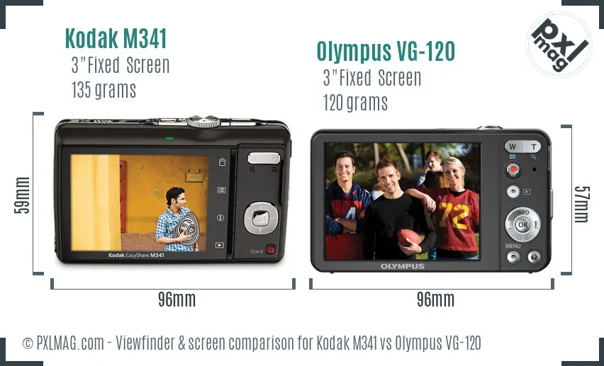 Kodak M341 vs Olympus VG-120 Screen and Viewfinder comparison