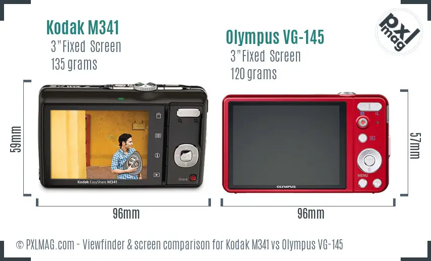 Kodak M341 vs Olympus VG-145 Screen and Viewfinder comparison