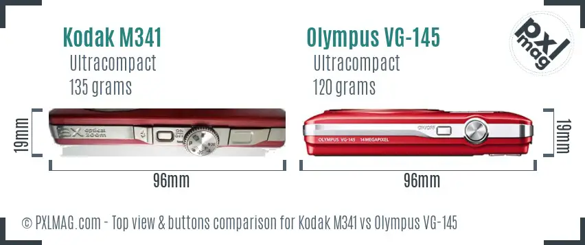 Kodak M341 vs Olympus VG-145 top view buttons comparison