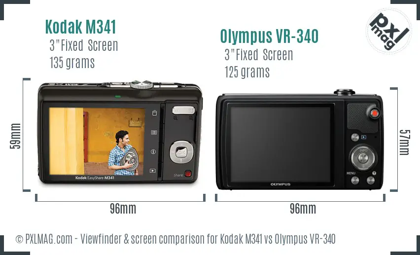 Kodak M341 vs Olympus VR-340 Screen and Viewfinder comparison