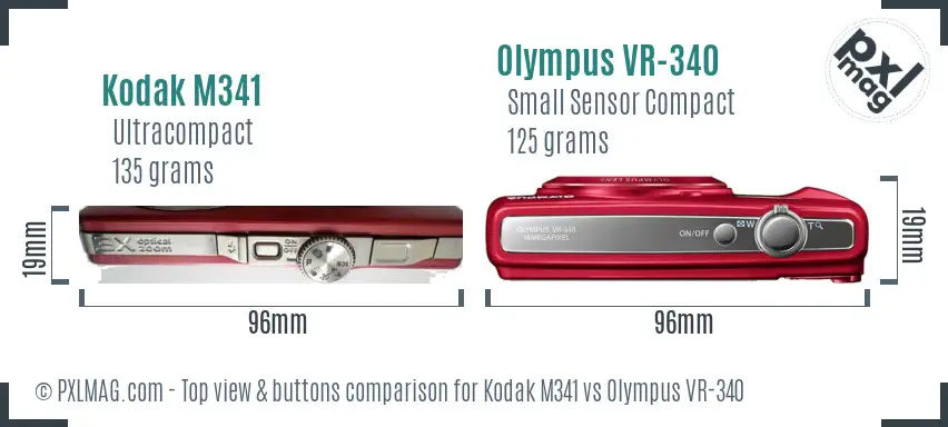 Kodak M341 vs Olympus VR-340 top view buttons comparison