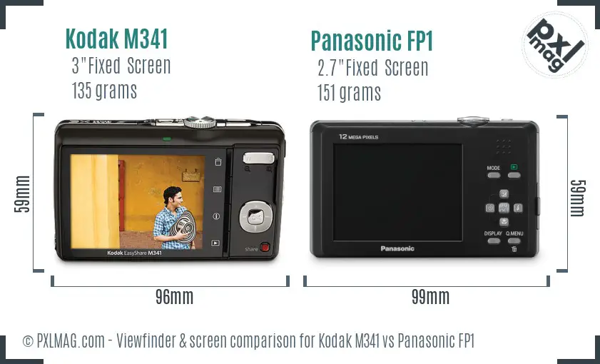 Kodak M341 vs Panasonic FP1 Screen and Viewfinder comparison