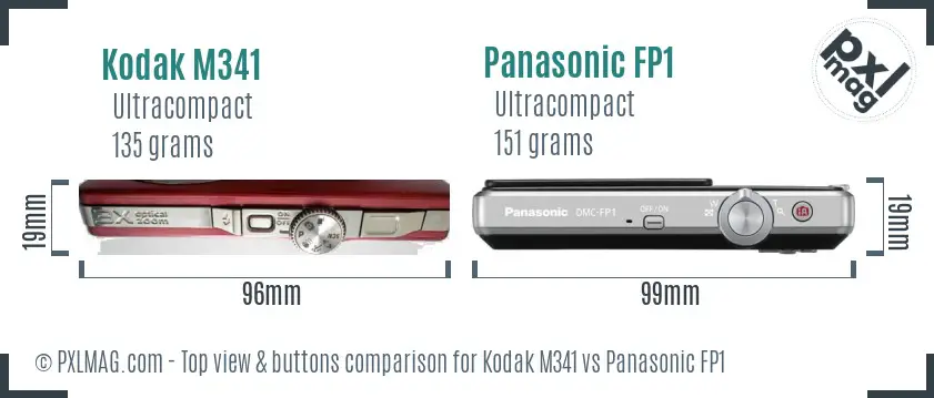 Kodak M341 vs Panasonic FP1 top view buttons comparison