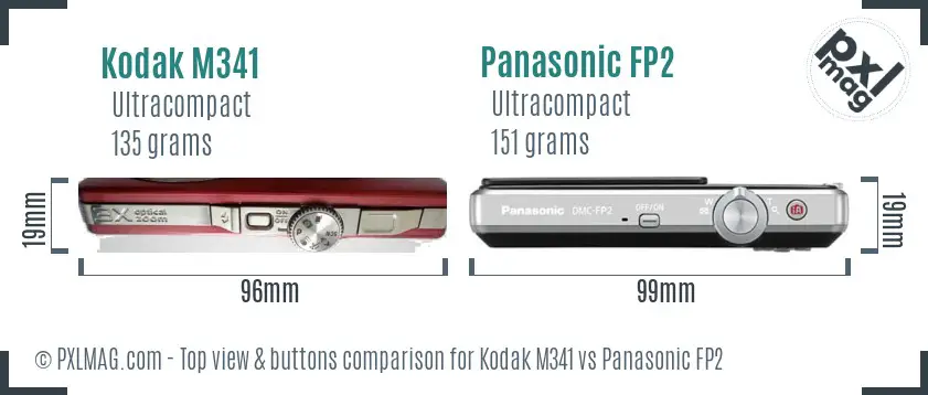 Kodak M341 vs Panasonic FP2 top view buttons comparison Kodak M341 vs Panasonic FP2 top view buttons comparison