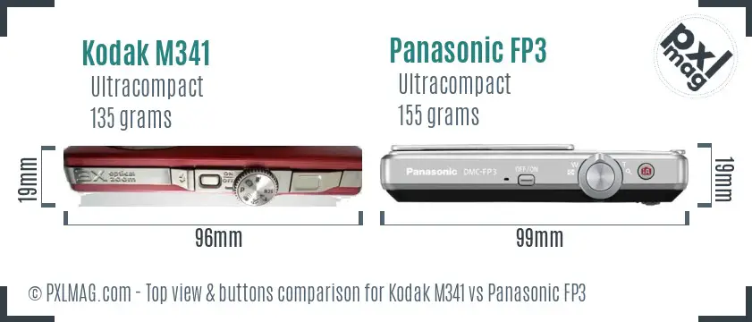 Kodak M341 vs Panasonic FP3 top view buttons comparison