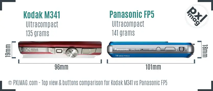 Kodak M341 vs Panasonic FP5 top view buttons comparison