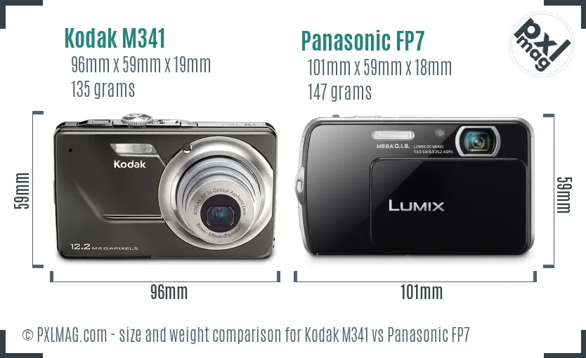 Kodak M341 vs Panasonic FP7 size comparison