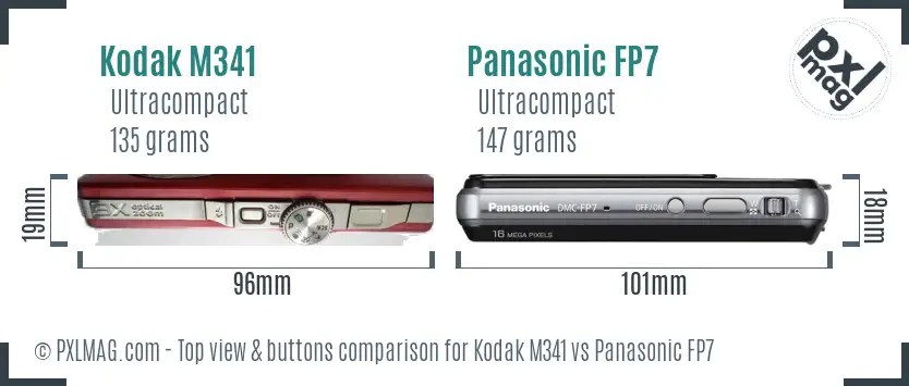 Kodak M341 vs Panasonic FP7 top view buttons comparison