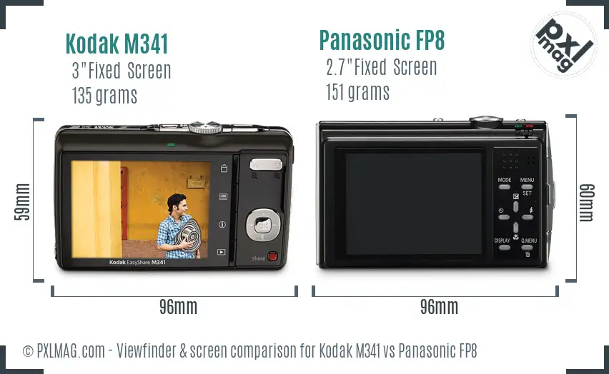 Kodak M341 vs Panasonic FP8 Screen and Viewfinder comparison