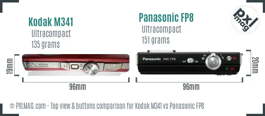 Kodak M341 vs Panasonic FP8 top view buttons comparison