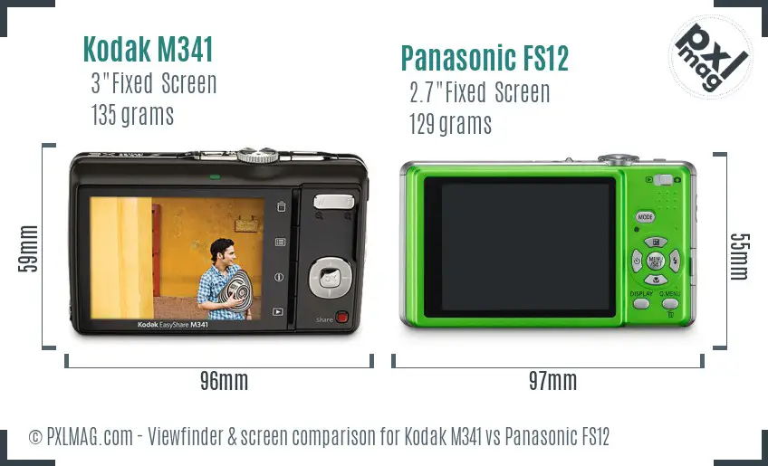 Kodak M341 vs Panasonic FS12 Screen and Viewfinder comparison