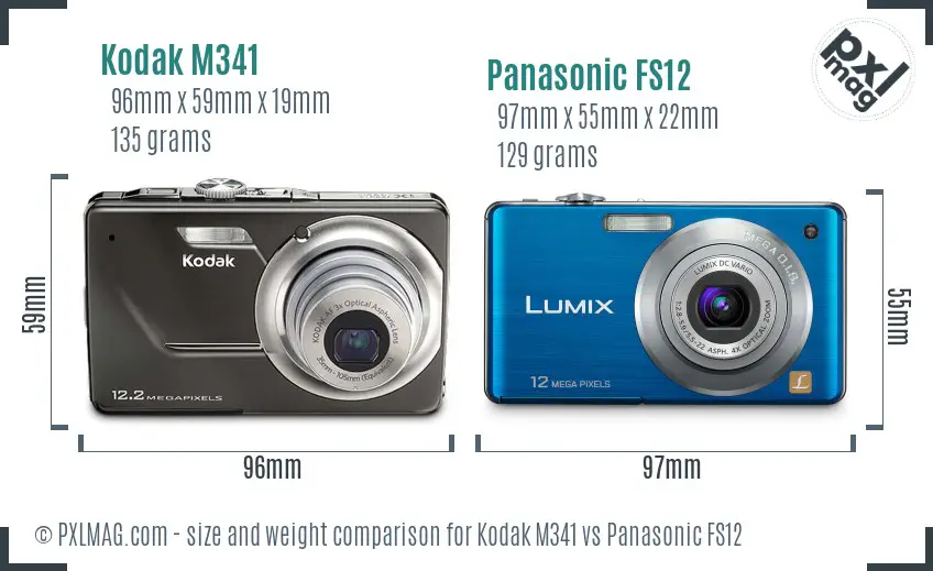 Kodak M341 vs Panasonic FS12 size comparison