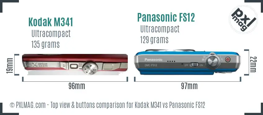 Kodak M341 vs Panasonic FS12 top view buttons comparison