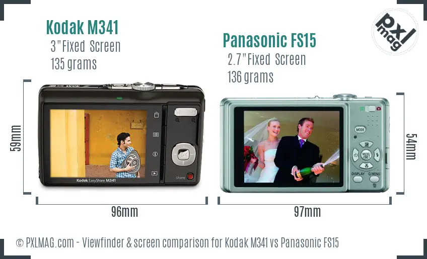 Kodak M341 vs Panasonic FS15 Screen and Viewfinder comparison
