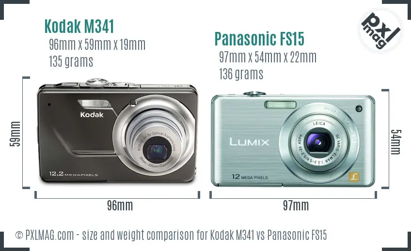 Kodak M341 vs Panasonic FS15 size comparison