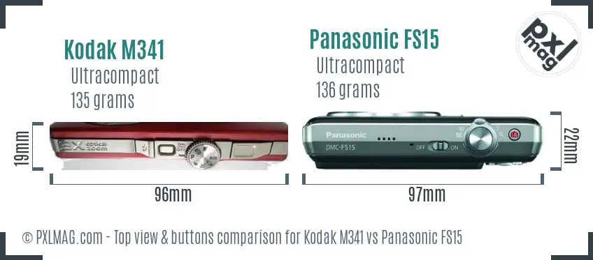 Kodak M341 vs Panasonic FS15 top view buttons comparison