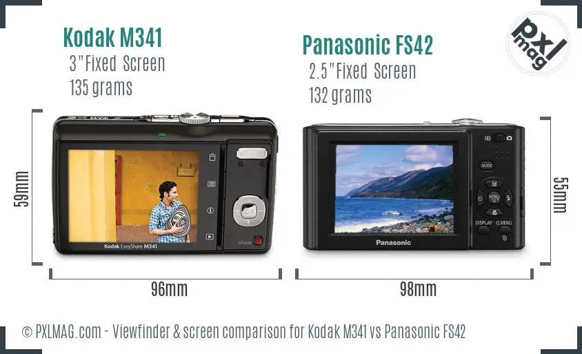 Kodak M341 vs Panasonic FS42 Screen and Viewfinder comparison