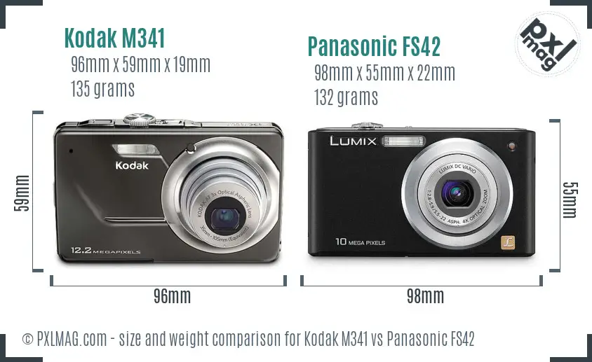 Kodak M341 vs Panasonic FS42 size comparison