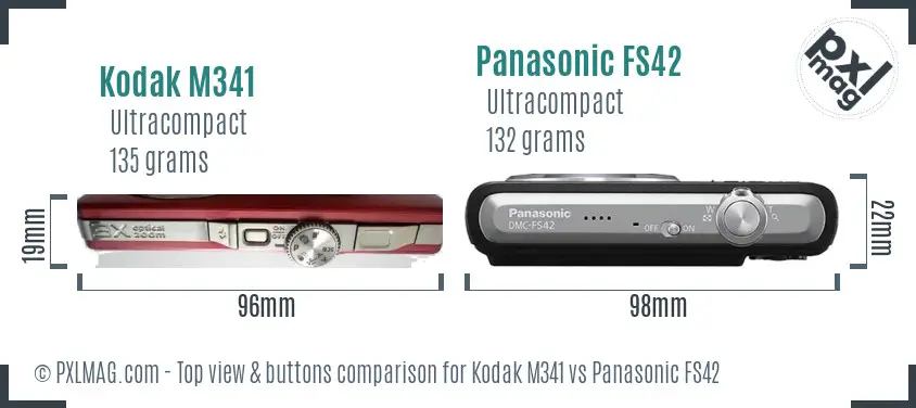 Kodak M341 vs Panasonic FS42 top view buttons comparison
