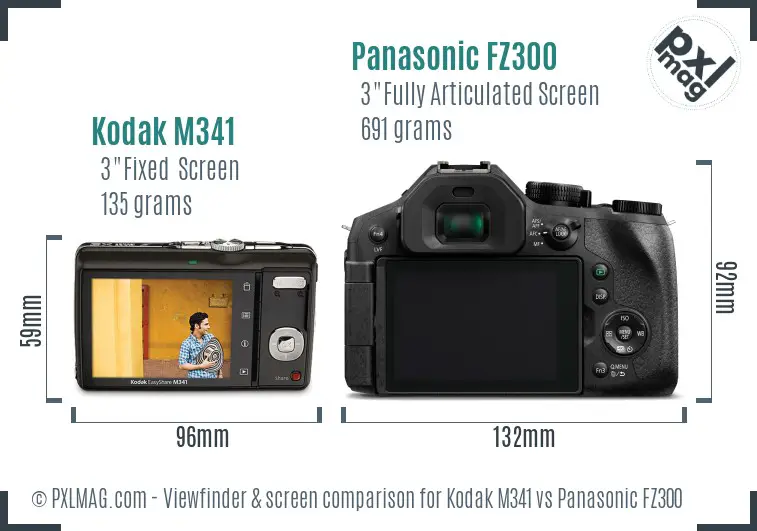 Kodak M341 vs Panasonic FZ300 Screen and Viewfinder comparison