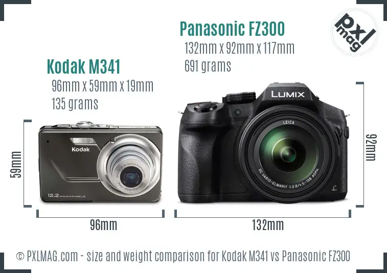 Kodak M341 vs Panasonic FZ300 size comparison