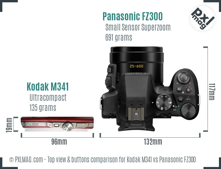 Kodak M341 vs Panasonic FZ300 top view buttons comparison