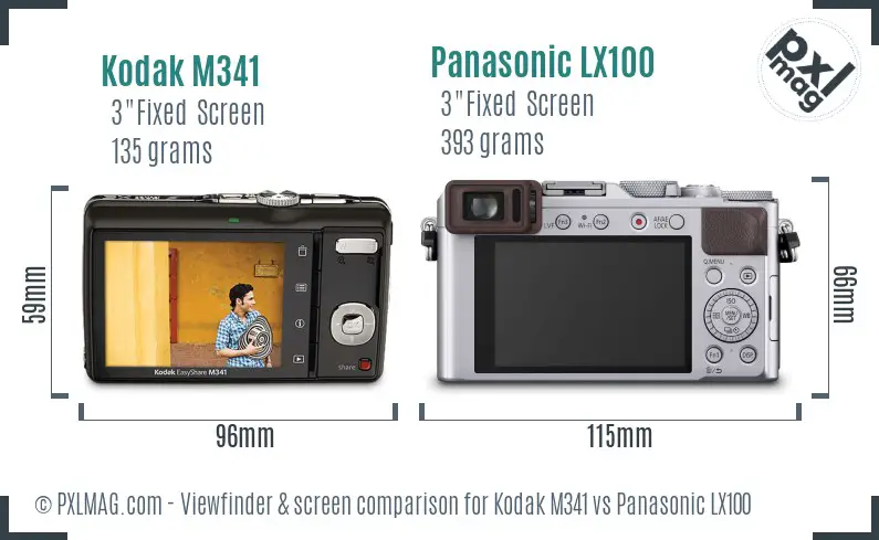 Kodak M341 vs Panasonic LX100 Screen and Viewfinder comparison