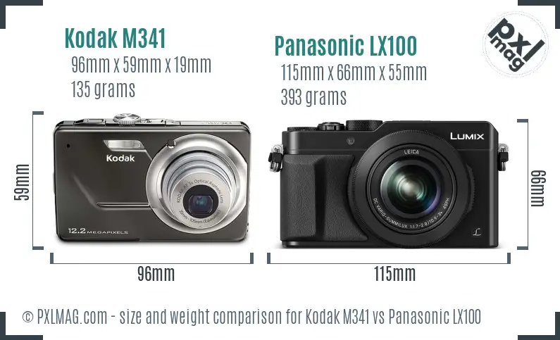 Kodak M341 vs Panasonic LX100 size comparison