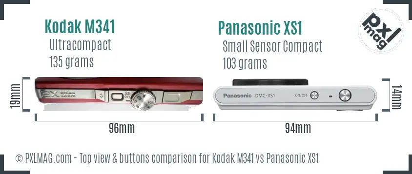 Kodak M341 vs Panasonic XS1 top view buttons comparison