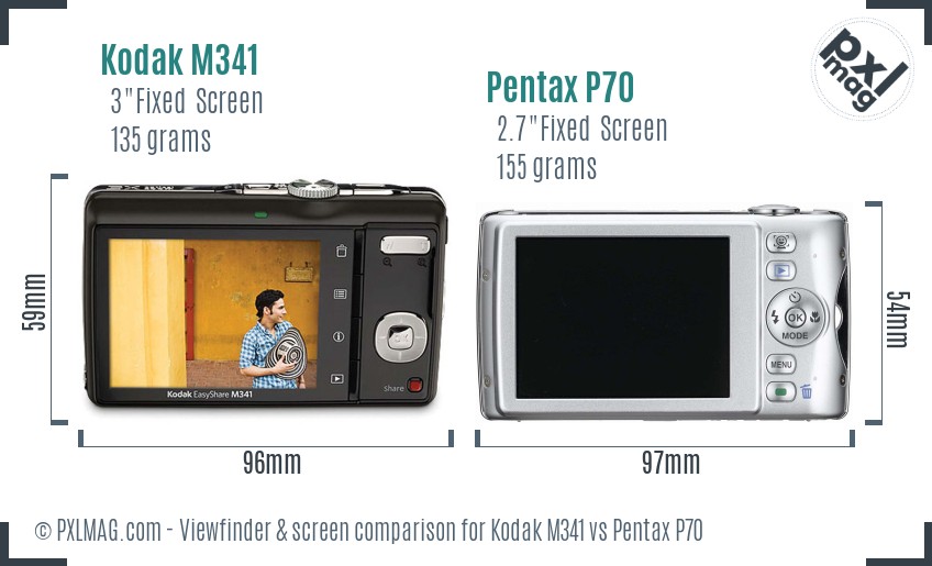 Kodak M341 vs Pentax P70 Screen and Viewfinder comparison