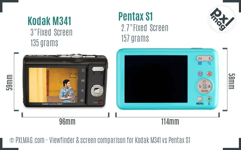 Kodak M341 vs Pentax S1 Screen and Viewfinder comparison
