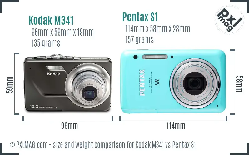 Kodak M341 vs Pentax S1 size comparison