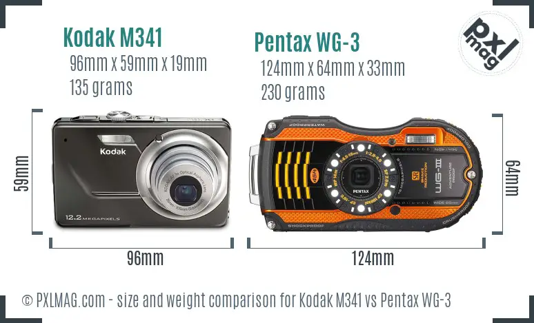 Kodak M341 vs Pentax WG-3 size comparison