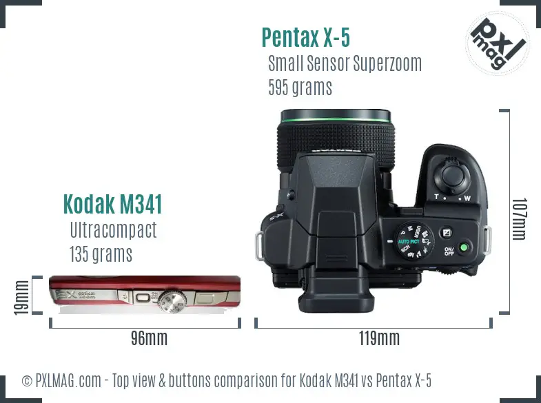 Kodak M341 vs Pentax X-5 top view buttons comparison