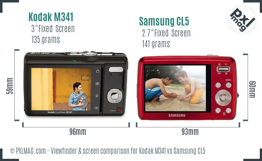 Kodak M341 vs Samsung CL5 Screen and Viewfinder comparison Kodak M341 vs Samsung CL5 Screen and Viewfinder comparison