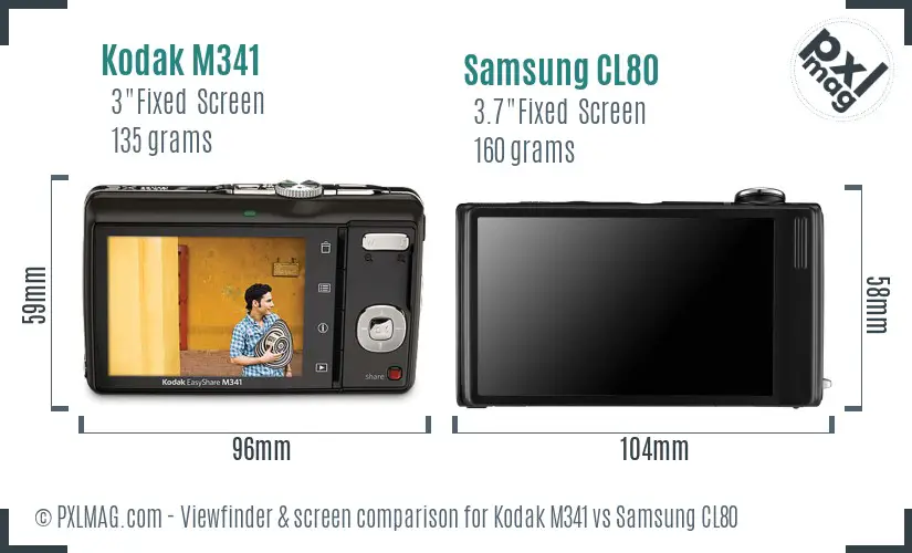 Kodak M341 vs Samsung CL80 Screen and Viewfinder comparison