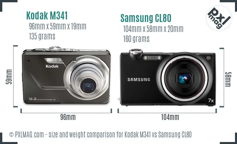 Kodak M341 vs Samsung CL80 size comparison