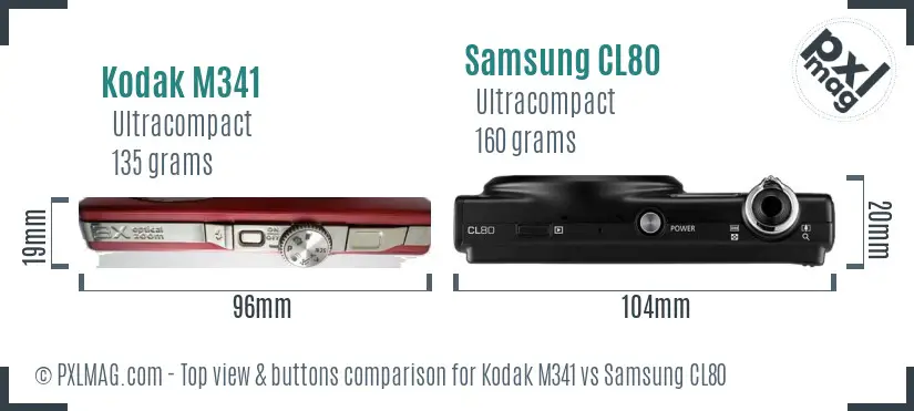 Kodak M341 vs Samsung CL80 top view buttons comparison