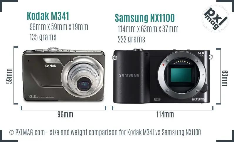 Kodak M341 vs Samsung NX1100 size comparison