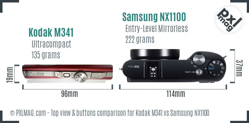 Kodak M341 vs Samsung NX1100 top view buttons comparison