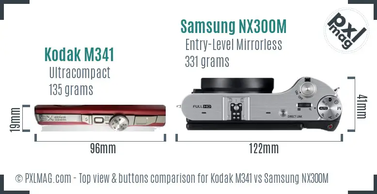 Kodak M341 vs Samsung NX300M top view buttons comparison