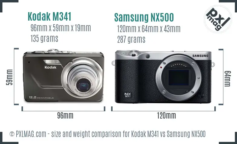 Kodak M341 vs Samsung NX500 size comparison