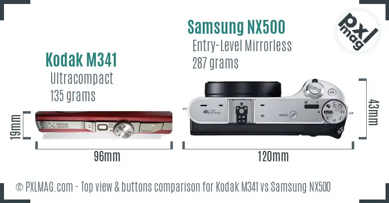 Kodak M341 vs Samsung NX500 top view buttons comparison