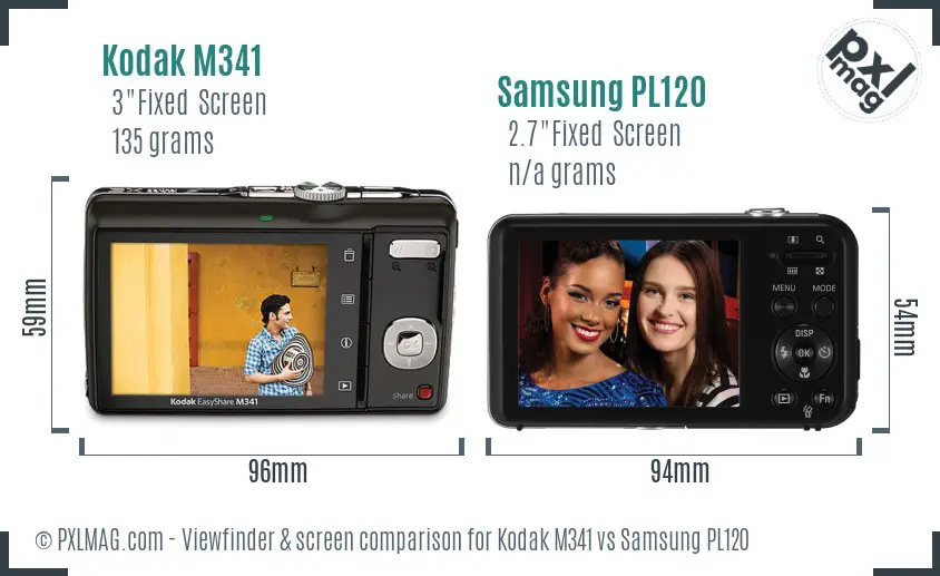 Kodak M341 vs Samsung PL120 Screen and Viewfinder comparison