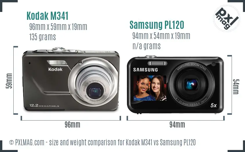 Kodak M341 vs Samsung PL120 size comparison